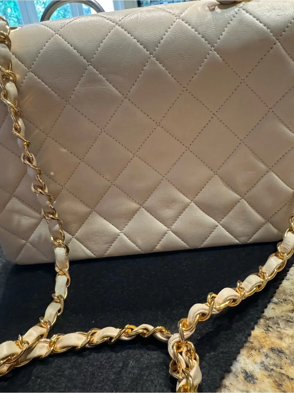 CHANEL Quilted Shoulder Bag in Taupe with Gold Hardware